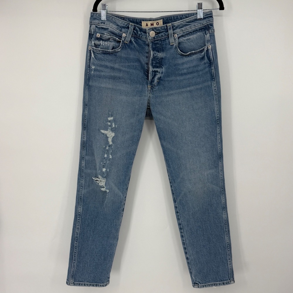 AMO Tomboy Crop Jeans Women's 28 Air Wash Distressed Boyfriend Button Fly